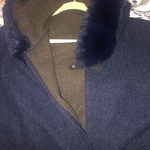 100%Merino soft wool Navy and fur lined Cape.